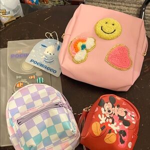 Pink Cosmetic Bag with Smiley and Heart Patches 4pc lot